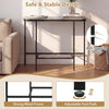 Console table with gray faux marble tabletop and heavy-duty metal frame, featuring adjustable foot pads for stability.
