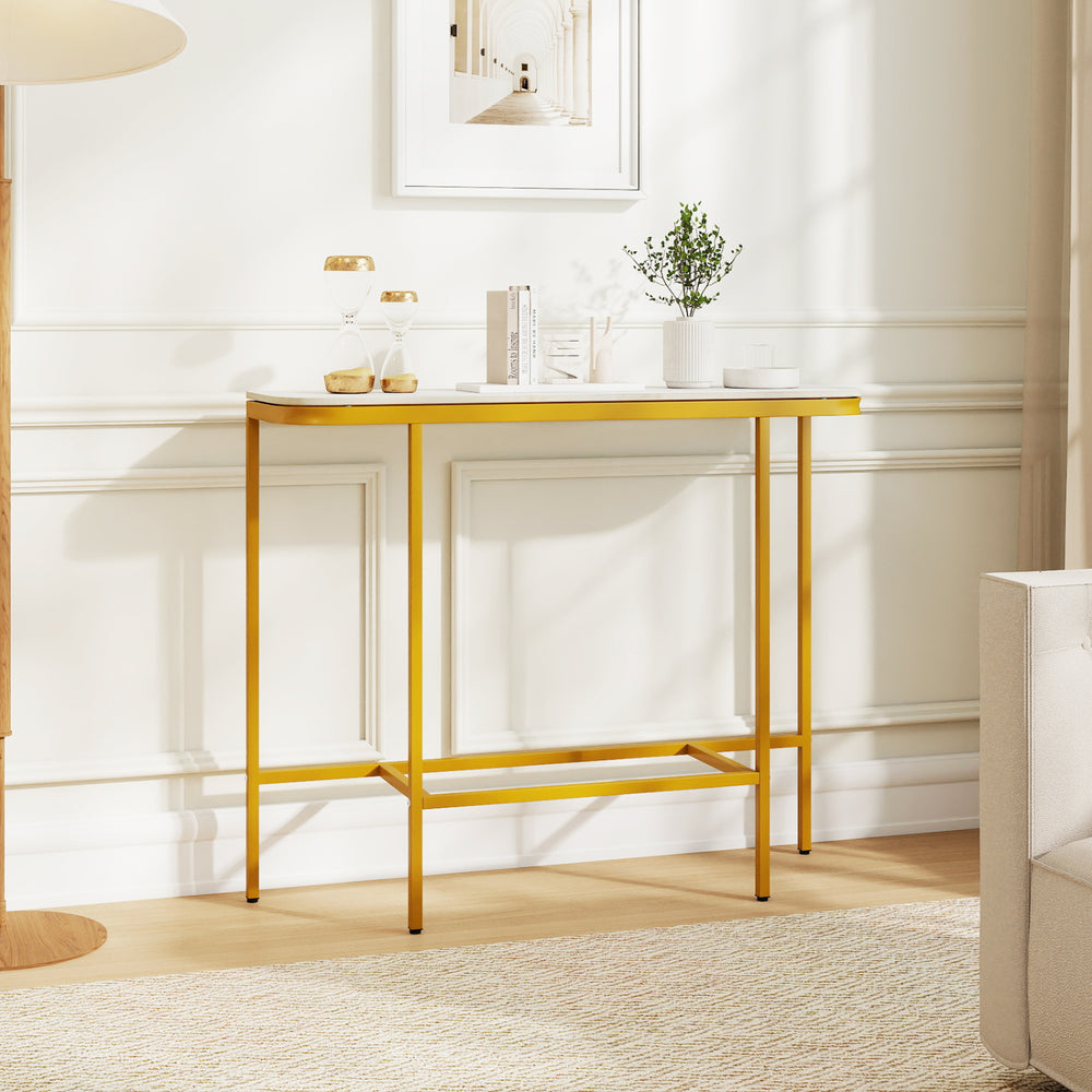 Console Table 44-Inch Entryway Table with Faux Marble Tabletop and Heavy-Duty Metal Frame-White - Gallery View 1 of 9