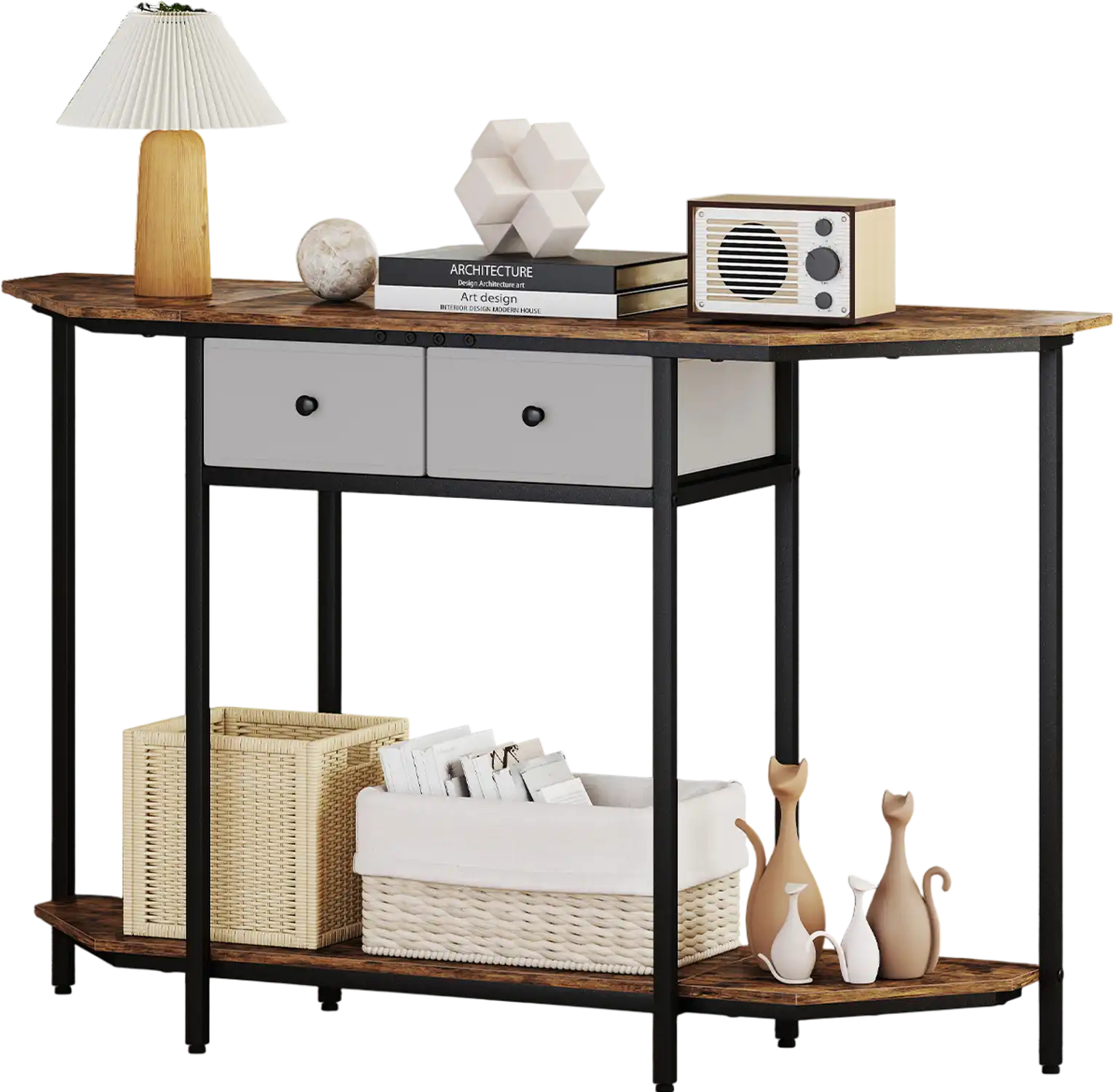 Costway Console Sofa Entryway Table 2 Drawers Open Shelf Rustic Brown 742183965 New