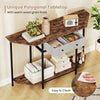 Polygonal console table in rustic brown with 2 drawers and open shelf, perfect for living rooms and hallways. Easy to.
