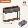 Narrow console table with charging station, featuring 2 drawers and a bottom shelf for stylish storage in rustic brown.