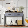 Console Table with Charging Station 110 cm Narrow Entryway Table with 2 Drawers and Shelves-Gray - Gallery View 1 of 10