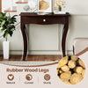 Console table with drawer in espresso finish, featuring curved rubber wood legs and a wide tabletop for versatile use.