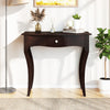 Espresso console table with drawer, solid pine wood frame, and curved legs, perfect for hallways or living rooms.