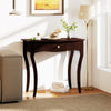 Espresso console table with a drawer, solid pine wood frame, and curved legs, ideal for hallways and living rooms.