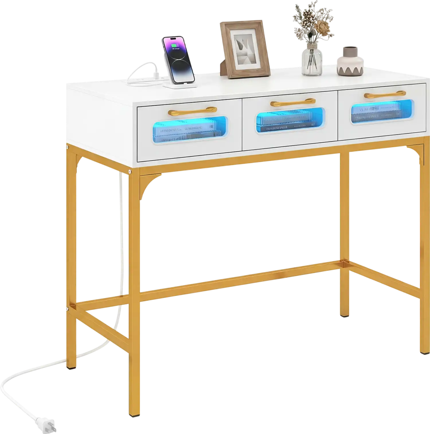 Costway LED Console Table w/ Charging Station 90289292 New
