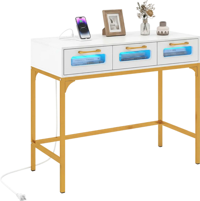 Costway LED Console Table w/ Charging Station 90289292 New