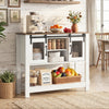 Console table with sliding barn doors in rustic brown, featuring storage cabinets and adjustable shelves for versatile.