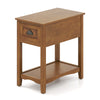 Compact chairside end table in yellow with a drawer and shelf, ideal for storage and home decor in any room.