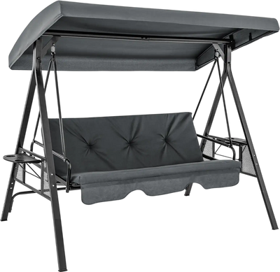 Costway Convertible 3-Seat Patio Porch Swing Chair Flat Bed Adjustable Canopy 17392845 New