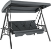 Convertible 3-seat patio porch swing chair in gray with adjustable canopy, ideal for backyard or poolside relaxation.