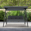 Convertible 3-seat patio swing chair in gray with adjustable canopy, perfect for backyard relaxation and sun protection.