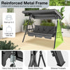 Convertible 3-seat patio porch swing chair in gray with adjustable canopy, supports up to 1000 lbs for outdoor.