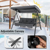 Convertible 3-seat patio porch swing chair in gray with adjustable canopy, showcasing the easy canopy adjustment.