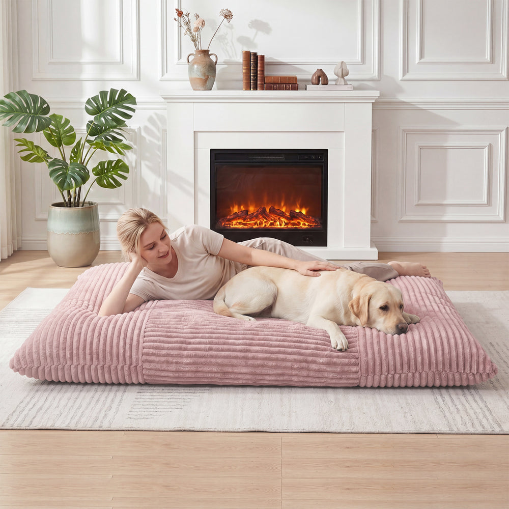 Convertible Bean Bag Floor Sofa with Machine-washable Corduroy Cover-Pink - Gallery View 1 of 11