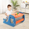 Convertible kids activity table set in blue with a whale shape, featuring a double-sided tabletop and storage for books.