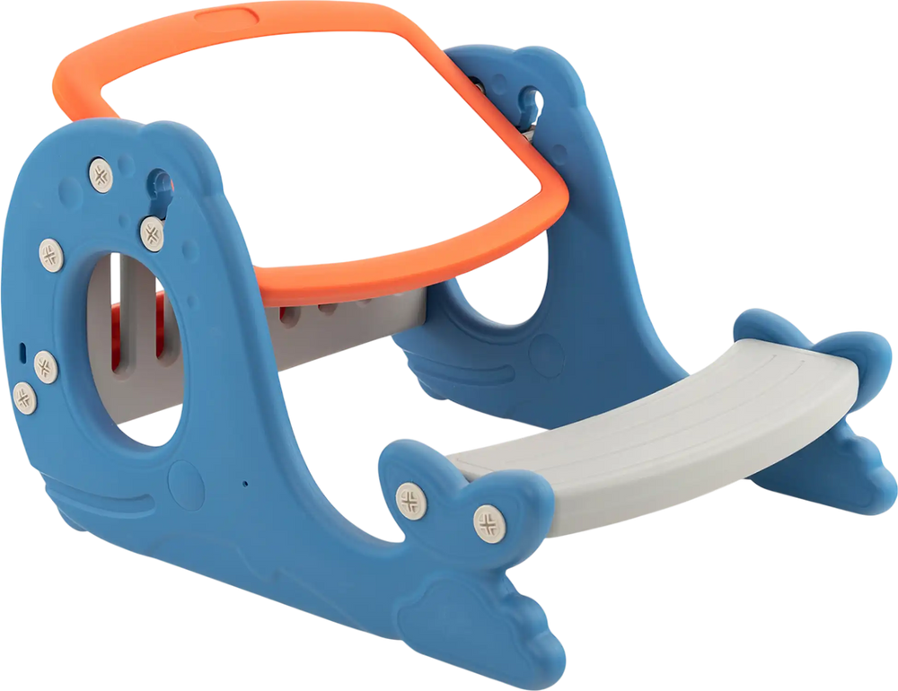 Convertible kids activity table set in blue, featuring a double-sided tabletop and adjustable easel for drawing and.