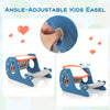 Angle-adjustable kids easel in blue, featuring a double-sided tabletop and storage for drawing and learning activities.