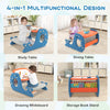 Convertible kids activity table set in blue, featuring a study table, dining table, and drawing whiteboard for.