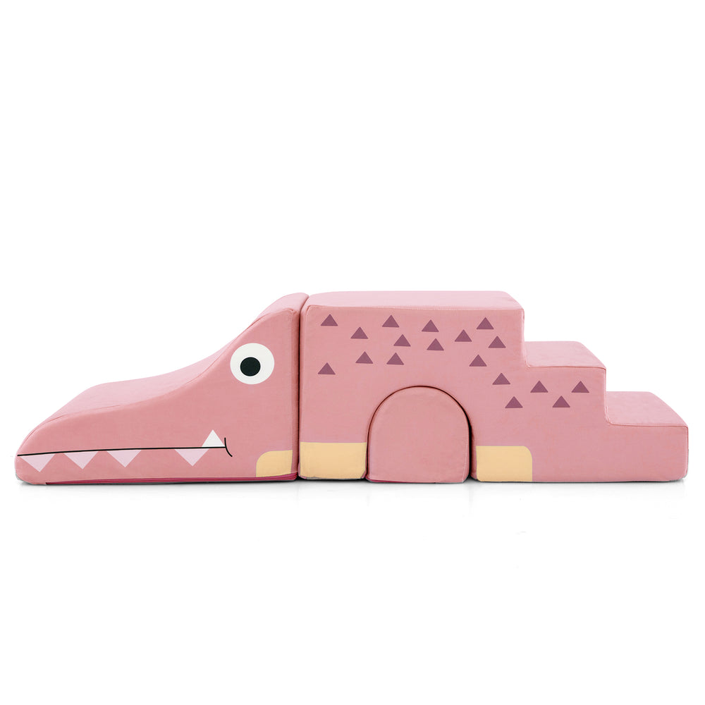 Convertible Kids Play Couch Sofa with Removable Velvet Covers-Pink - Gallery View 1 of 1