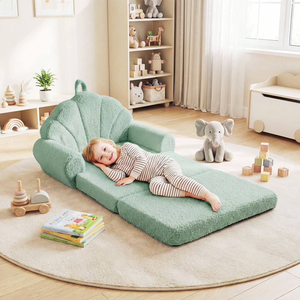 Convertible Kids Sofa 2-in-1 Fold out Toddler Couch Chair-Green - Gallery View 1 of 11