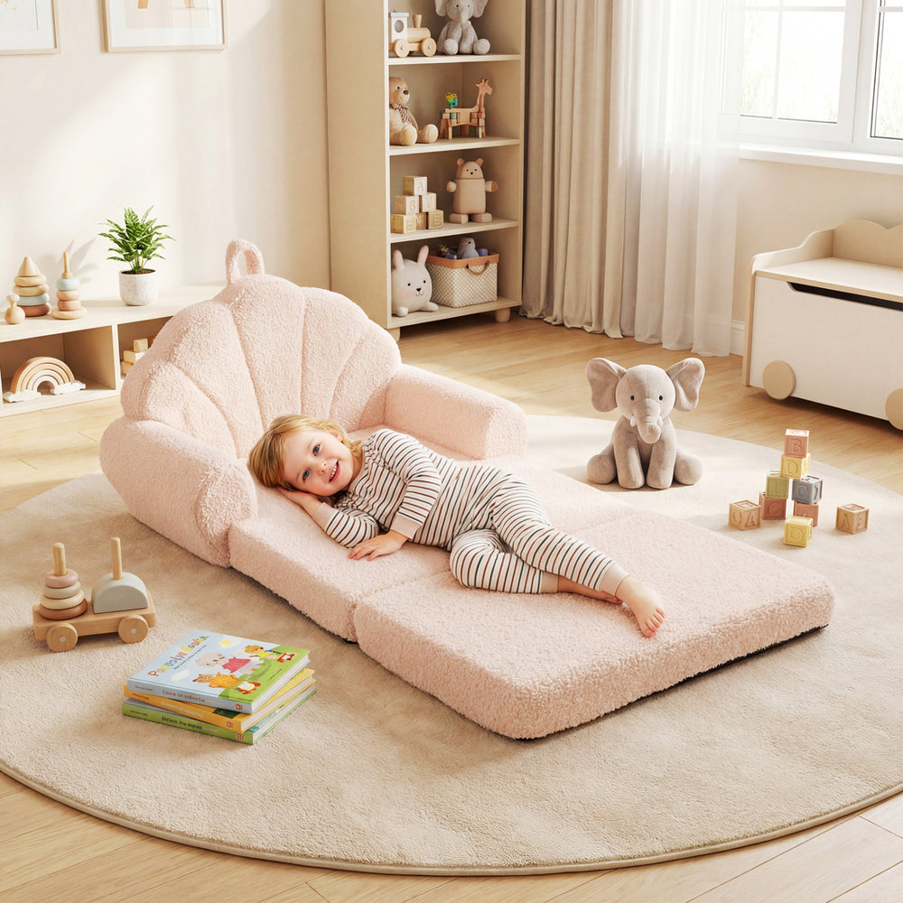 Convertible Kids Sofa 2-in-1 Fold out Toddler Couch Chair-Beige - Gallery View 1 of 11