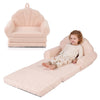 Convertible kids sofa in beige, featuring a fold-out design for lounging, made of soft teddy fleece with a removable.