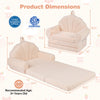 Convertible kids sofa in beige, 2-in-1 design with high-density foam, ideal for lounging or reading activities.