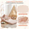Convertible kids sofa in beige, made of soft teddy fleece, easily transforms from chair to lounge bed for cozy playtime.