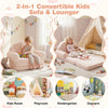 Convertible kids sofa in beige, featuring a cozy design with armrests, ideal for lounging and playtime activities.