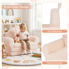 Convertible kids sofa chair in beige with thick backrest and round armrests, perfect for reading and lounging.