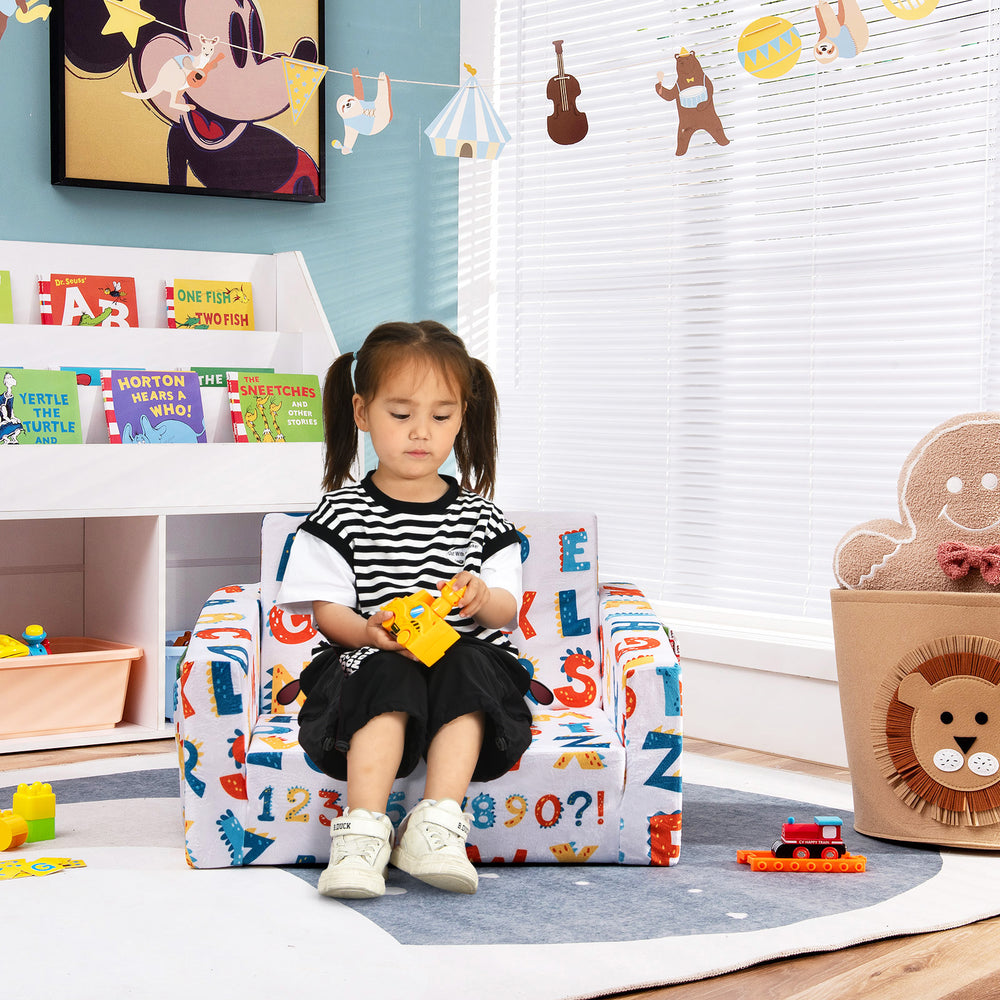 2-in-1 Convertible Kids Sofa with Velvet Fabric-Multicolor - Gallery View 1 of 10