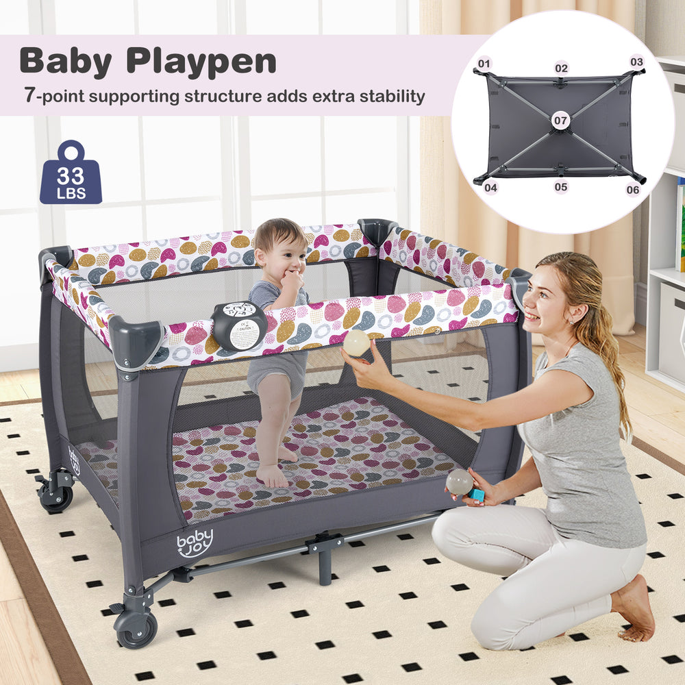 4-in-1 Convertible Portable Baby Playard Newborn Napper with Music and Toys-Pink - Gallery View 1 of 11