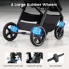 Large rubber wheels with suspension springs and front swivel lock for smooth maneuvering on various terrains.