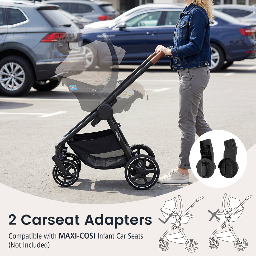 Convertible travel baby stroller in blue with 2 car seat adapters, designed for comfort and convenience on the go.