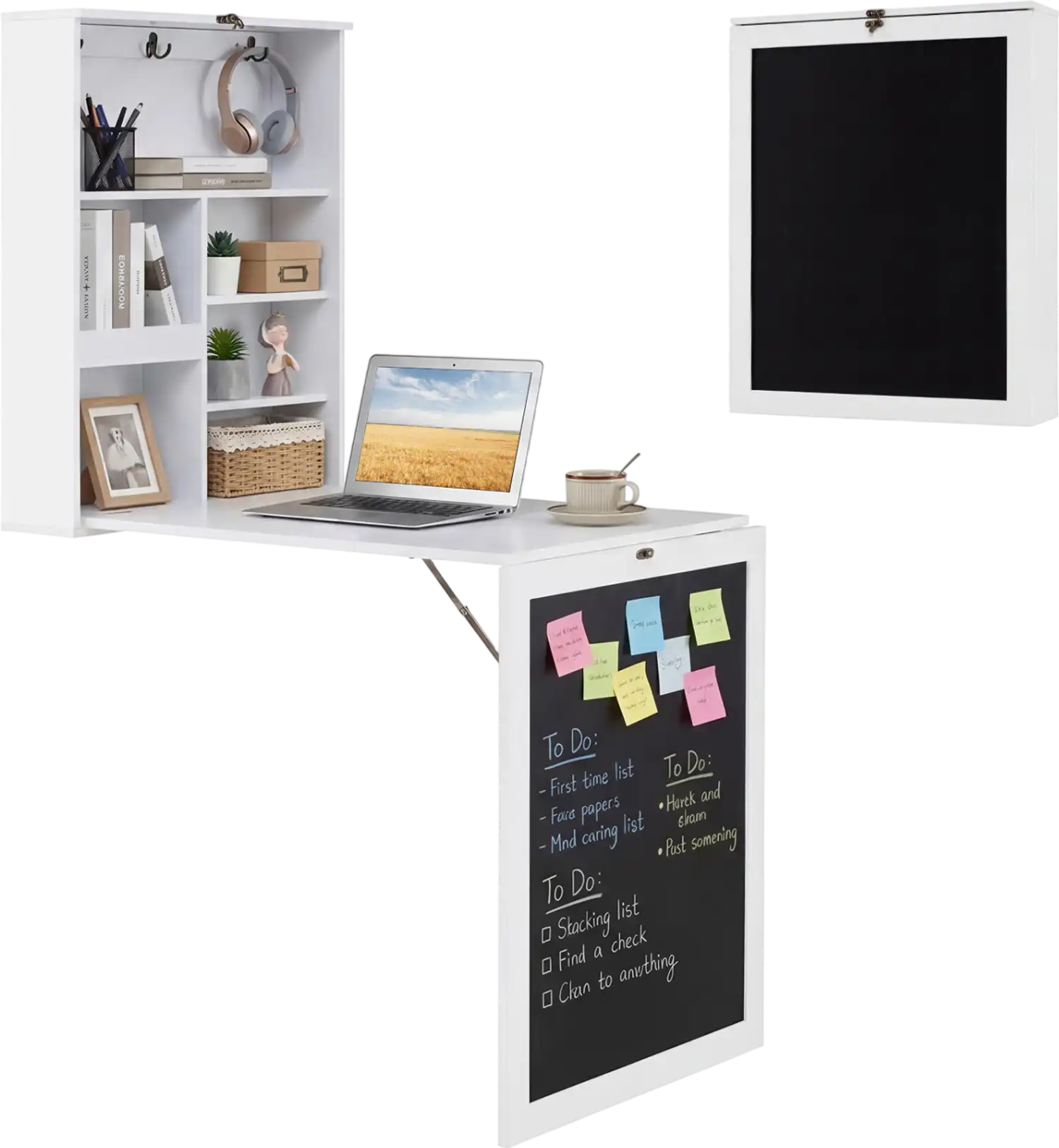 Costway Folding Wall-Mounted Desk with Storage Chalkboard 50347819 New