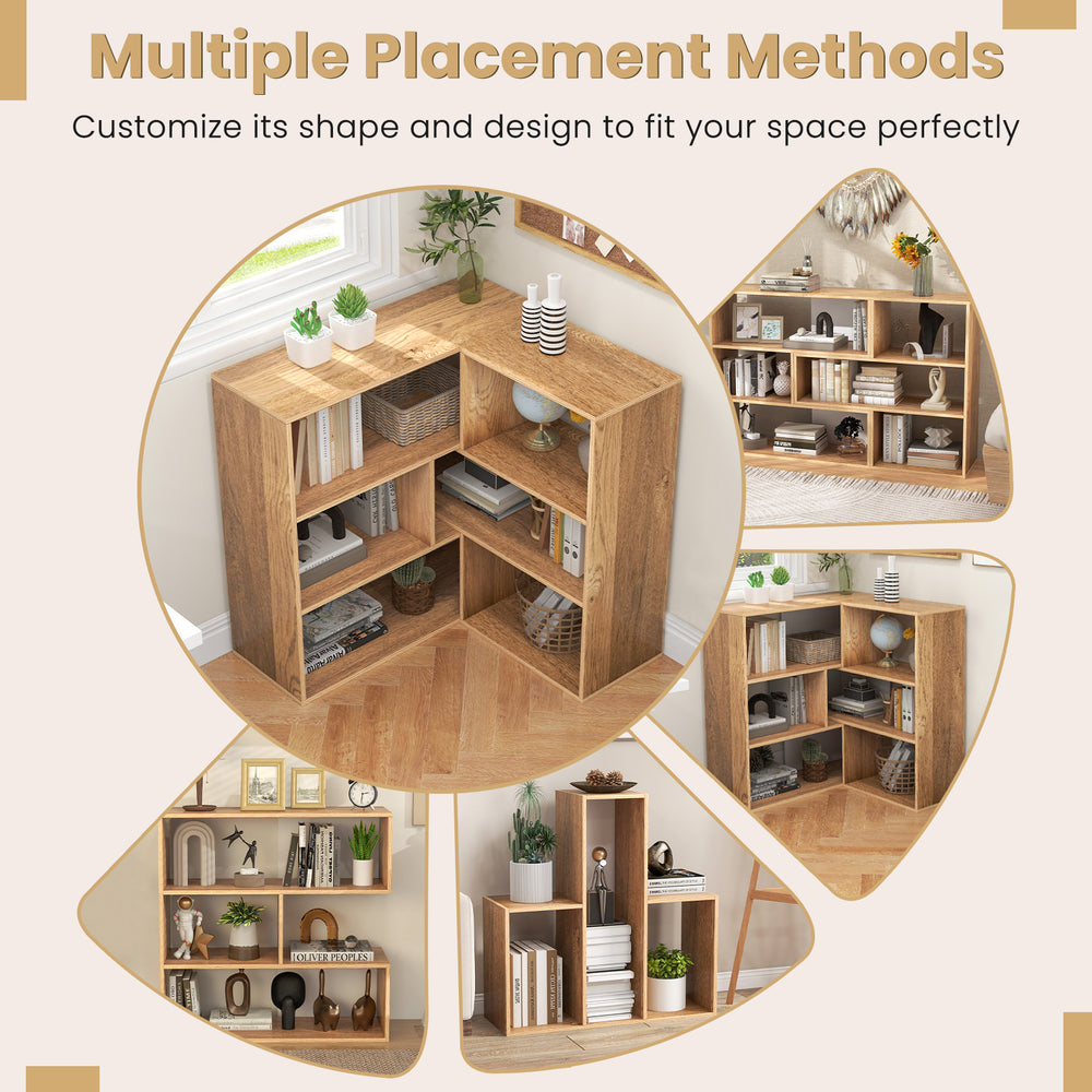 Convex bookshelf featuring a geometric design with three open shelves, ideal for versatile storage in any room.