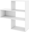 White convex bookshelf with 3 open shelves, featuring an anti-toppling device, ideal for living room or office storage.