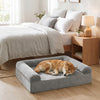 Cooling gel memory foam dog bed in light gray, featuring plush fabric for comfort, ideal for medium dogs in any season.