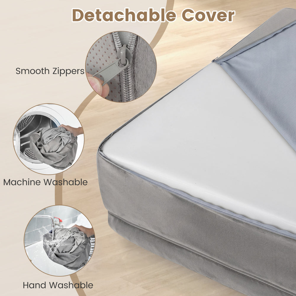 Detachable cover of the light gray cooling gel memory foam dog bed, featuring smooth zippers for easy washing.