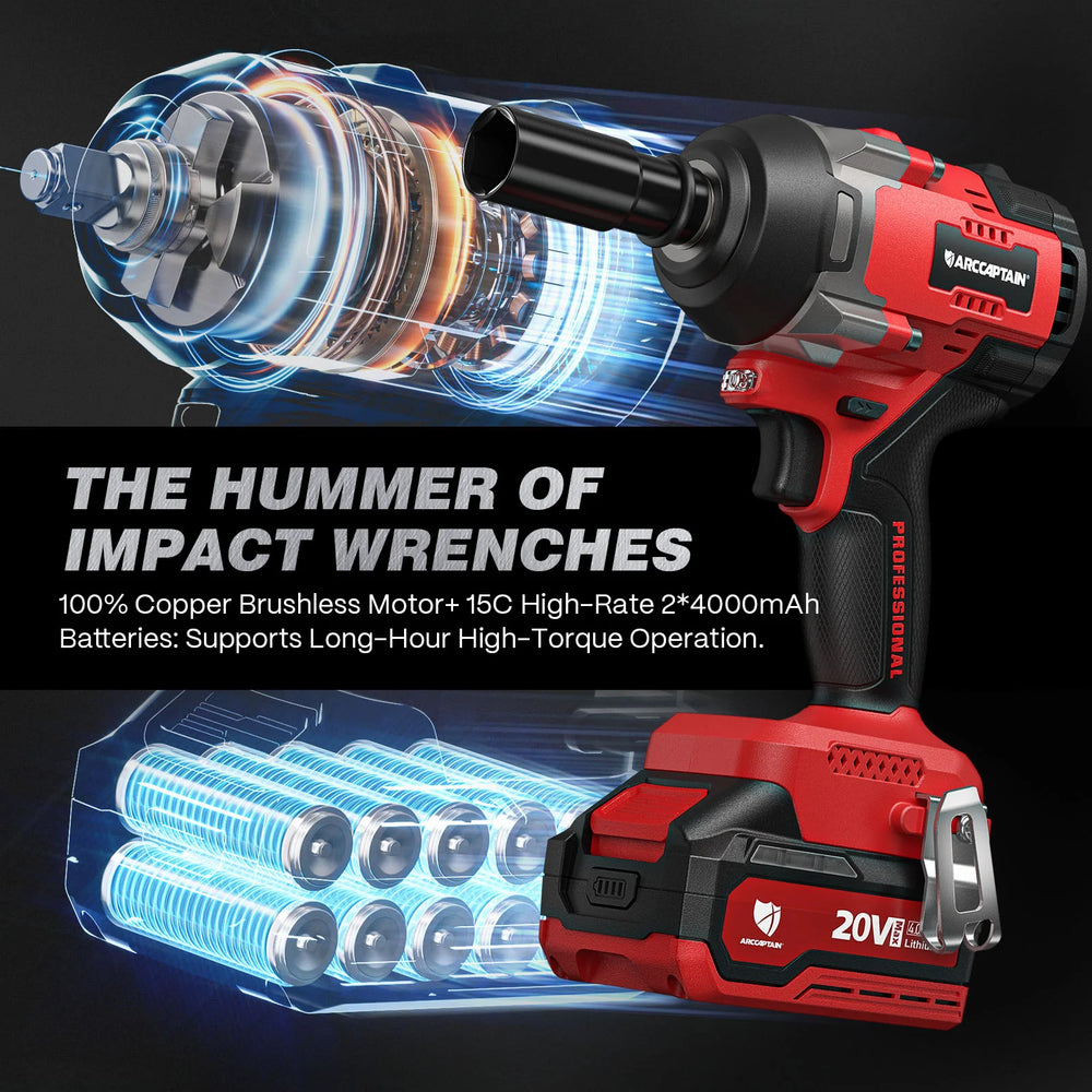 Arccaptain Impact Wrench 20V Brushless Cordless with Socket Set New