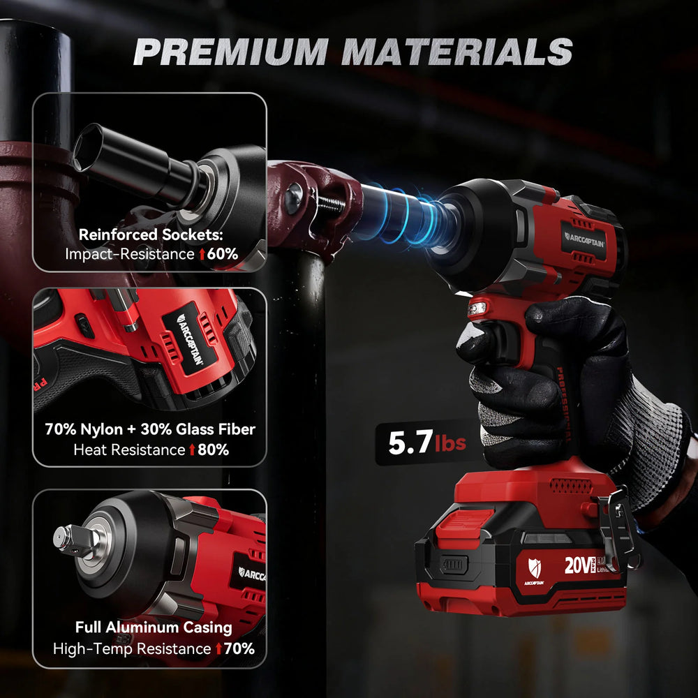 Arccaptain Impact Wrench 20V Brushless Cordless with Socket Set New