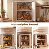 Dual-layer bamboo corner bread box organizer in white, perfect for storing bread, fruit, and snacks in kitchen spaces.