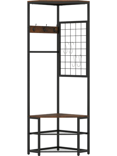 Costway Corner Hall Tree Coat Rack Storage Shelves Removable Hooks 26632656 New