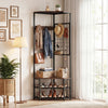 Corner Hall Tree Freestanding Coat Rack with Storage Shelves Removable Hooks-Brown - Gallery View 1 of 10