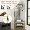 5-tier corner hall tree in white with shoe storage bench, featuring anti-toppling kits for added stability and safety.