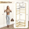 5-tier corner hall tree with shoe storage bench in white, featuring hooks and a sturdy metal frame for hallway.