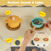 Colorful kitchen toy set featuring light-up stoves, realistic sounds, and a pull-out trash can for imaginative play.