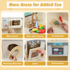 Corner kitchen toy set featuring a microwave, sink, oven, and washing machine for imaginative play and skill.
