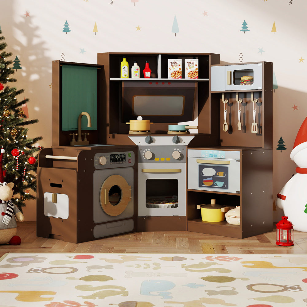 Corner Kitchen Toys with Lights and Sounds with Pull-out Trash Can and Stoves-Coffee - Gallery View 1 of 11